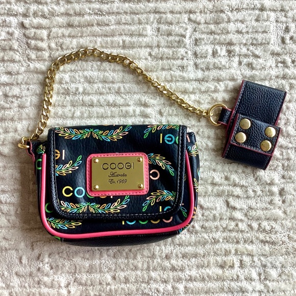 Coogi Mini Bag Chain Wrist Cuff Clutch Vintage Australia Rainbow Logo Black Pink - Picture 14 of 14